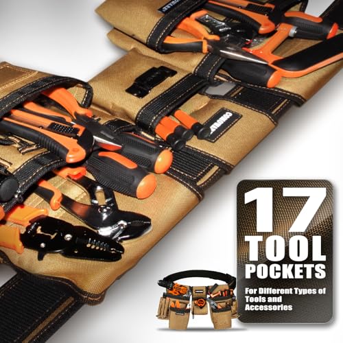 COMOWARE Tool Belt for Electricians & Construction Workers, Adjustable Heavy Duty Work Belt with Magnetic Zone, 17-Pocket Detachable System, Padded 600D Polyester Tool Belt for Men, Coffee Brown by COMOWARE - Image 5