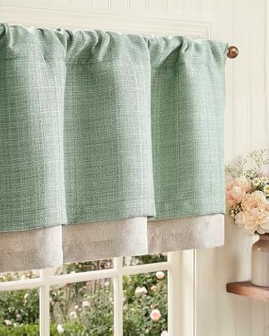 jinchan Faux Linen Valance Kitchen Curtain Light Filter Double Layer 18in — $12.59 (10% off)