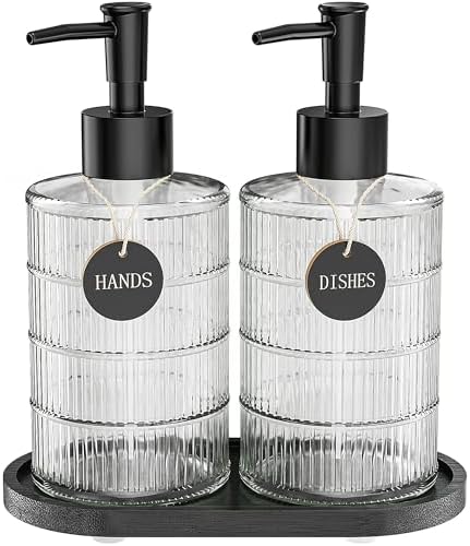 MASADI Soap Dispenser Set with Bamboo T...