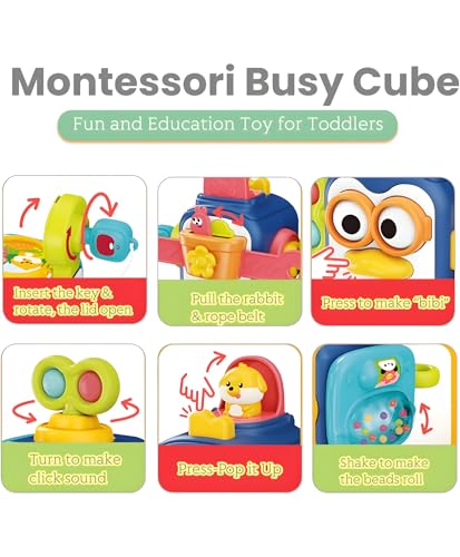 Image of Interactive Busy Cube Toy with 6 Learning Activities | Sensory & Fidget Play Toy for Babies and Toddlers | Compact Travel Activity Cube (Pack of 1)