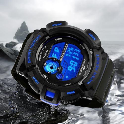 FANMIS Mens Military Multifunction Digital LED Watch Electronic Waterproof Alarm Quartz Sports Watch (Blue) - Thumbnail 3