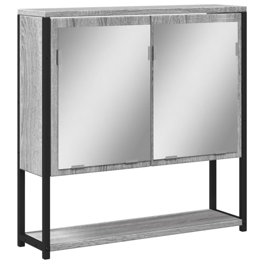 Badezimmer Spiegelschrank Grau 60x16x60 cm Holzwerkstoff mit Stauraum, Wandmontage für kleine Räume, klare Glas-Spiegelfläche für Make-up und Rasur