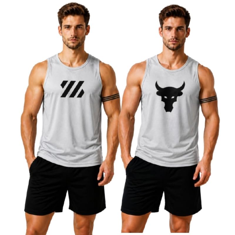 Pack of Two Sando for Gym Wear | Vest for boy and men | Pack of 2 Sando Yellow and Grey Color Printed Design for gym Wear Regular fir for morning walk gym wear-picture-42