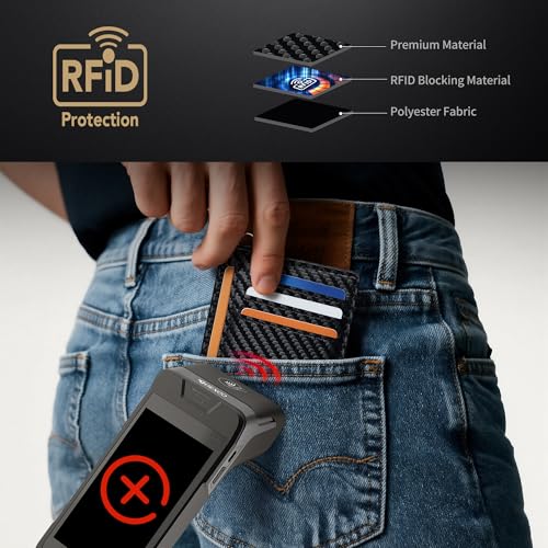Image of Mayski Slim Wallet, Credit Card Holder for Women, Minimalist Front Pocket RFID Blocking Card Cases, Small Wallet Women Men(Carbon Fiber Black)
