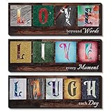 Jetec 3 Piece Rustic Home Wall Decor Sign Rustic Farmhouse Home Decor Sign Live Love Laugh Wooden...