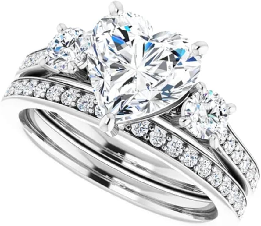 2CT-4CT Heart Cut Solitaire Three Stone Bridal Ring Set Handmade Engagement Ring for Women Wedding Promise Gifts for Her Moissanite