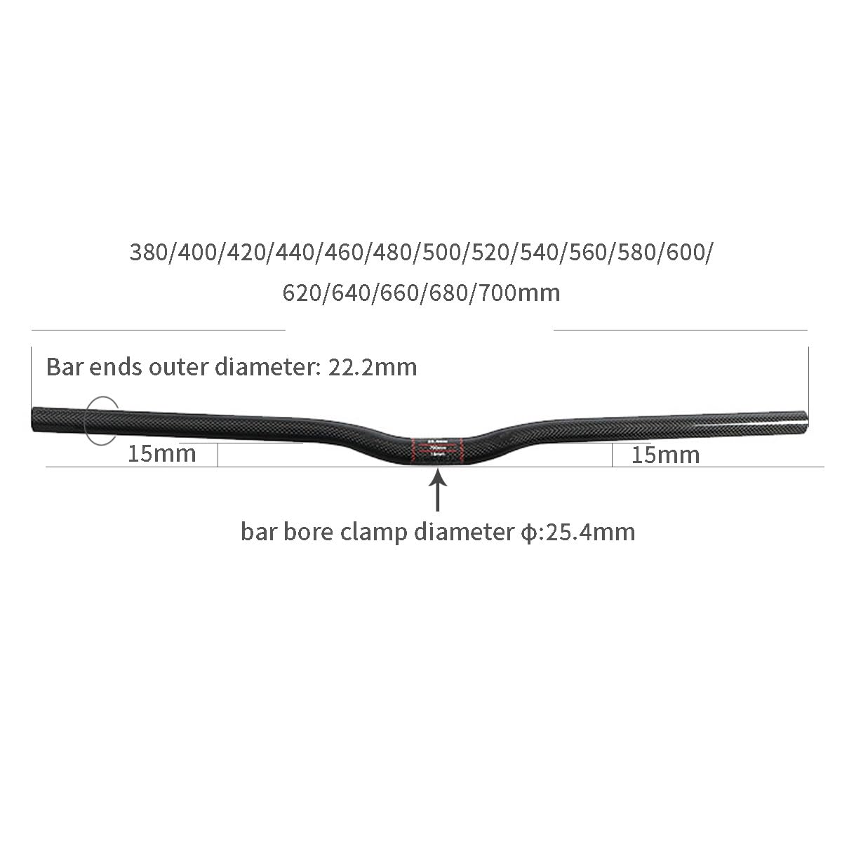 Guidon De Vélo Pliant en Carbone 380-700mm 25.4mm Rise 15mm Guidon VTT pour Vélo D'Equilibre Enfant Scooter Vélo De Route Riser Bar Noir (Size : 420mm)
