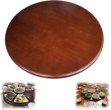 Wood 30in Rotating Serving Tray Large Dining Table Turntable Round Rotatable Serving Plate Kitchen Countertop Lazy Susan Heavy Duty Tray, Rustic Style Size 80cm/30in
