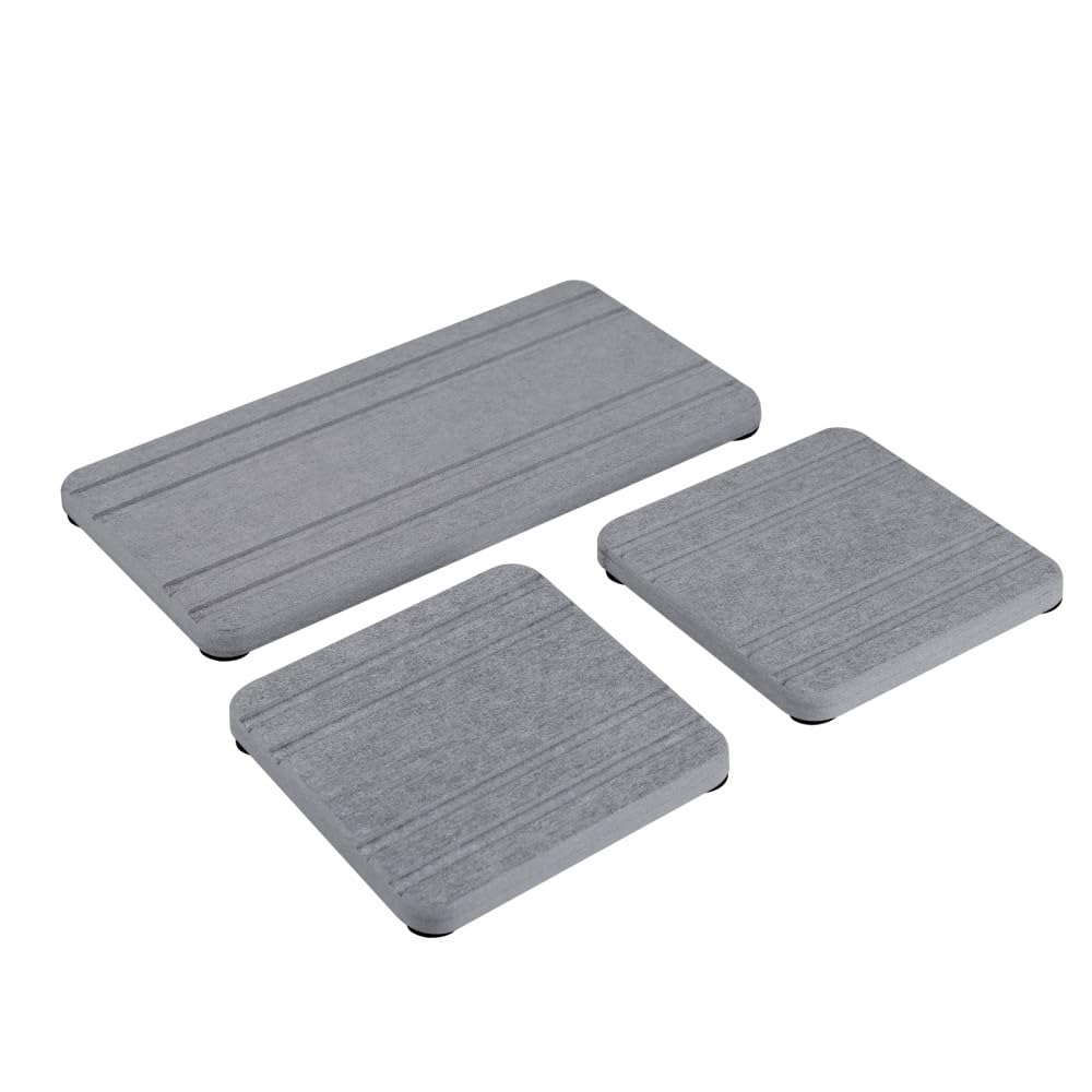 Dongker Grey Water Absorbent Diatomite Tray,3 Pcs Instant Dry Sink Coasters With Heightened Feet Pad For Kitchen Sinks Bathtub Vanity