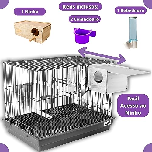 CRIADEIRA DE CALOPSITA - BRANCA COM ACESSORIOS LILÁS