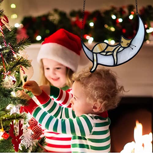 Vitral de gato | Cabide de janela de gato de vitral | Presente em memória de gato 2D, presente de so