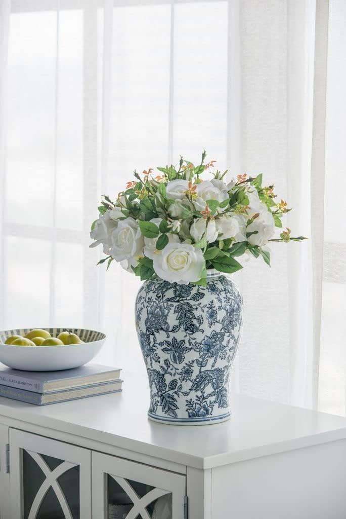 A&B Home Ginger Jar - Blue White Porcelain Decorative Jar with Lid, Flower Pattern Ceramic Vase Centerpiece Décor, 18 inch