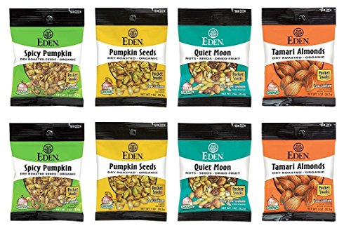 Eden Foods Pocket Snacks 4 Flavor 8 Bag Variety Bundle, 2 each: Spicy