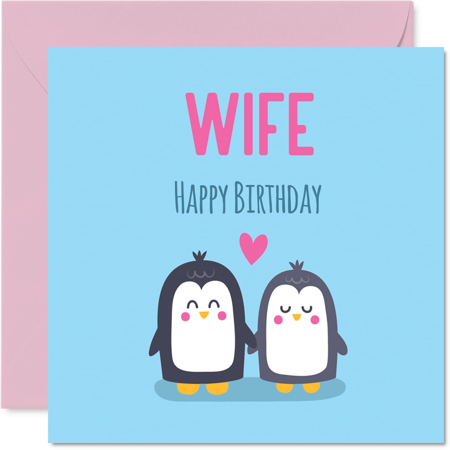 Wife Birthday Card - Cute Penguins - Happy Birthday Card for Wife from Husband Partner, 145mm kawaii animal design Bday Greeting Cards