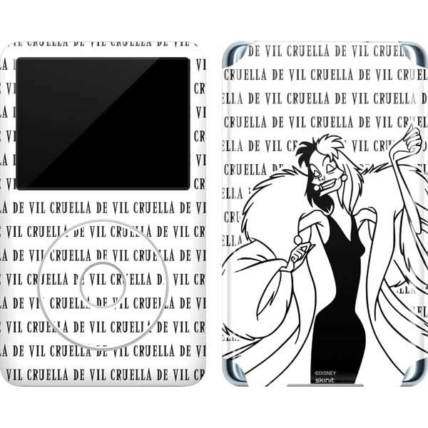 Skinit Decal MP3 Player Skin Compatible with iPod Classic (6th Gen) 80GB - Officially Licensed Disney Villains Cruella de Vil Black and White Design