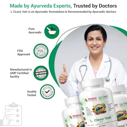 Image of L Clenz Vati - Liver Detox Supplement 60 Tabs (500 mg) | Blend of Kutki Dandelion Bhuiavala & 8 Liver Detox Ayurvedic Herbs | Helps Repairing Liver From Alcoholic & Fatty Liver(15 Days)