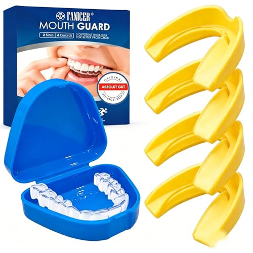 4 Piezas Férulas Descarga Bruxismo,Férula Dental Transparente para Dormir,Protector Bucal Bruxismo con Caja, Prevenir el Bruxismo,Unisex Adultos, Amarillo