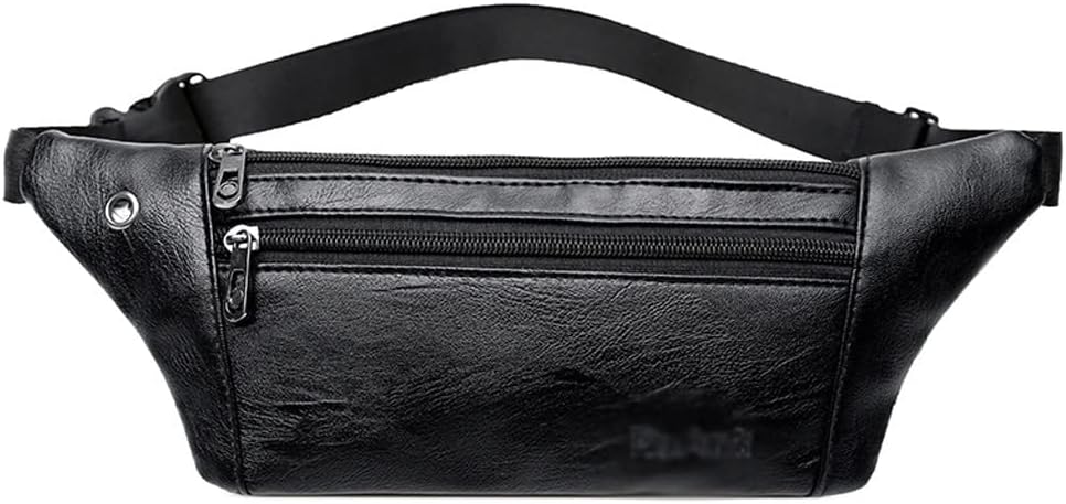 Men's Waist Packs PU Leather Waist Belt Purse Fashion Travel Camping Hiking Pocket Belly Pouch(D)