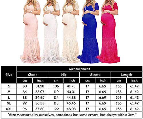 Ziumudy Womens Off Shoulder Short Sleeve V Neck Lace Maternity Gown Maxi Photography Dress (Medium, Beige) #TOP5