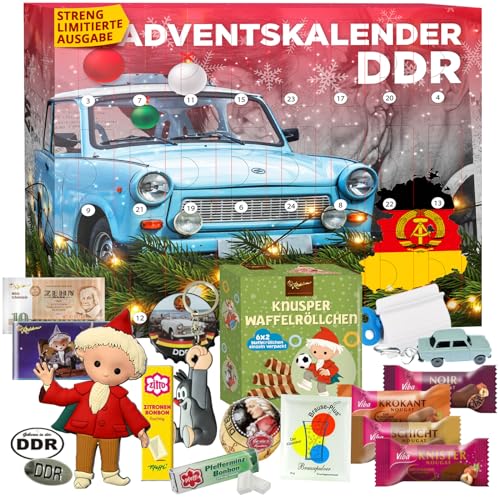 DDR Adventskalender 2023, 24 DDR Produkte u. Spezialitäten für eine besinnliche Weihnachtszeit mit Ostalgie Stimmung, 24 Türchen Weihnachtskalender 2023 Geschenkset