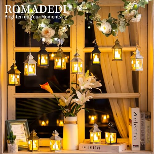 Romadedi Gold Lantern Wedding Decor - 10Pcs Hanging Small Decorative LED Lantern Candle Holders for Christmas Table Decoration Moroccan Ramadan Outdoor Halloween Party Romadedi Gold Lantern Wedding Decor - 10Pcs Hanging Small Decorative LED Lantern Candle Holders for Christmas Table Decoration Moroccan Ramadan Outdoor Halloween Party