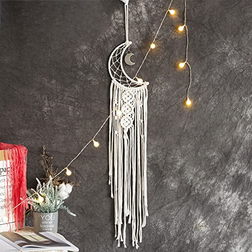 Attrape-rêves,Décoration murale,Motif lune,Boho,Fait à la main,Décoration d'intérieur,Cadeau pour enfants,Décoration de mariage, chambre d'enfant, salon, chambre à coucher, dortoir (lune) Cover