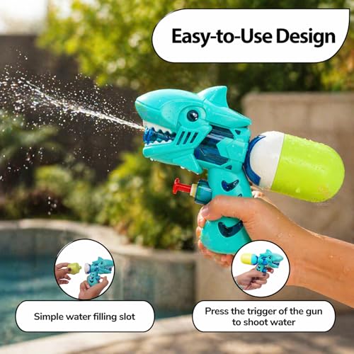 Image of WISHKEY Shark Water Gun Toy for Kids, 100 ml Capacity, Water Blaster for Kids, Durable Outdoor Summer Toy for Fun-Filled Water Battles and Special Occasions (Pack of 1, Multicolor)