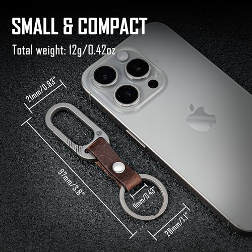 Image of KeyUnity KM02 Titanium Belt Clip Carabiner Leather Keychain Holder with Removable Stainless Steel Key Ring