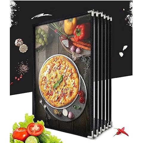 6 Pages 12 View Menu Covers Double Stitched Black Silver Corners and Matte Finish Opend for Restaurant Cafe Accommodate A4 Paper Cover