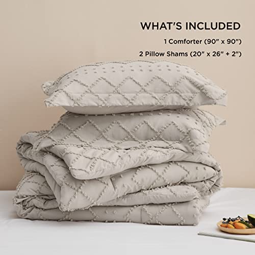 Bedsure Queen Comforter Set - Linen Comforter, Boho Tufted Distressed Vintage Bedding for Kids, 3 Pieces Farmhouse-Style Bed Set for All Seasons, Fluffy Soft Bedding with 2 Pillow Shams by Bedsure - Image 6