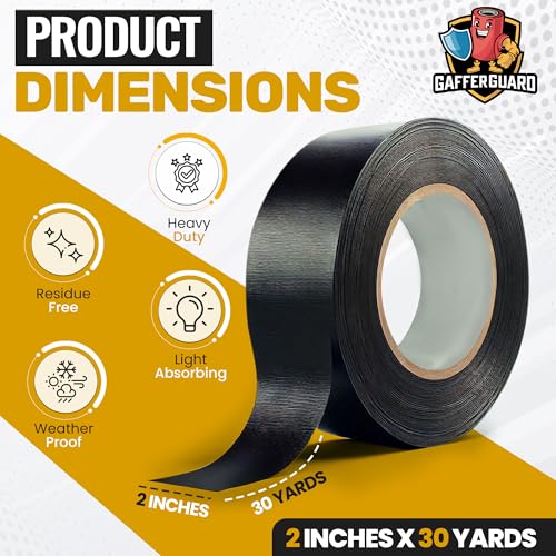 Image of Real Professional Grade Gaffer Tape 2 inch x 30 Yards, Heavy Duty Gaffers Tape, Non-Reflective, Multipurpose, Durable, Repair Tape for Books, Cars, Cables, Doors and Windows, Black