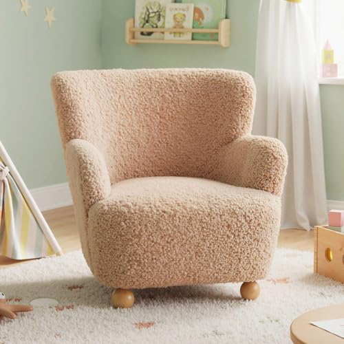 Image of KOTEK Comfy Toddler Chair, Sherpa Kids Armchair with Rubber Wood Legs, Children Reading Chair for Boys & Girls, Upholstered Kids Sofa for Playroom Bedroom Nursery (Pink)