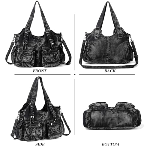 Image of Designer Denim Handbags for Women Hobo Tote Bag Crossbody Denim Purses Blue Jean Shoulder Bag