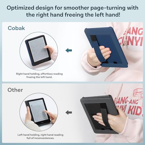 Image of CoBak Lightweight Stand Case for 7 inch 12th Gen 2024 and Colorsoft with Right Hand Strap - Compatible with iPhone MagSafe, for Samsung /Belkin /Anker Wireless Charging Pads, Dark Blue