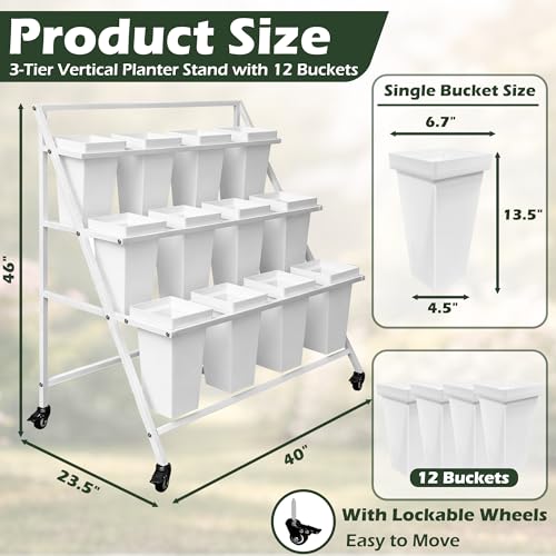 PROLEE Flower Display Stand with 12 Buckets, Flower Cart 3 Layers, Flower Stand Metal with Wheels, Moving Florist Bouquet Shelf, Triangular Rack, White by PROLEE - Image 3