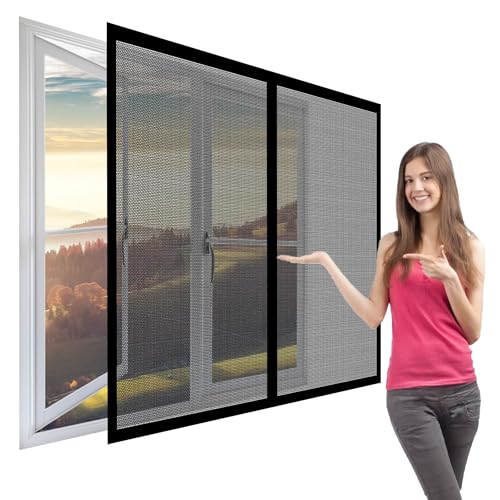 Mosquiteras para Ventanas de Madera 228 x 253 cm sin Taladrar Mosquitera Ventana Magnética Contra Moscas Repelente de Mosquitos Reforzada para Balcón y Puerta Ventana, Negro