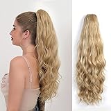 MFZZKAP Blonde Ponytail, Claw Clip Ponytail Extension 22' Wavy Ponytail Wig Synthetic Pony Tail Hair Extensions Long Curly Fake Hair Pieces for Women Girls Golden Brown & Bleach Blonde Mix