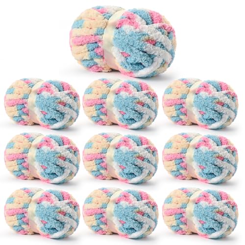 Image of Chunky Jumbo Chenille Yarn Candy 10 Pack | 2000g /240yds Super Bulky Baby Soft Yarn for Hand Knitting Fluffy Chunky Knit Throw Blanket Yarn