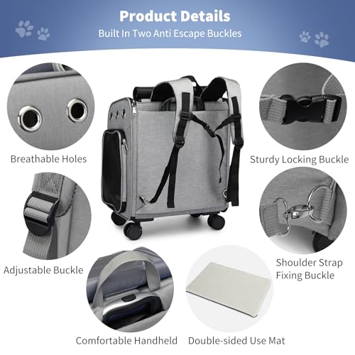PETCUTE Katzenrucksack Hunderucksack mit Trolley 2 in 1 bis 11 kg,Faltbarer Hundetrolley mit 4 Rädern,Herausnehmbarer Matte,Multifunktionaler,Atmungsaktive Haustier-Reisetrage für Katzen und Welpen