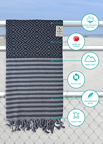 Ray Silver Turkish Beach Towel – 100% Turkish Cotton 40"X71" Quick Dry Oversized Beach Towel Sand Free Lightweight Turkish Towel For Travel Camping Bath Sauna Beach Pool Gym Yoga (Black) #TOP5