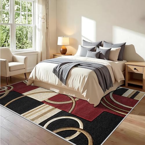 Tapis à poils courts abstrait et géométrique pour intérieur moderne - 3