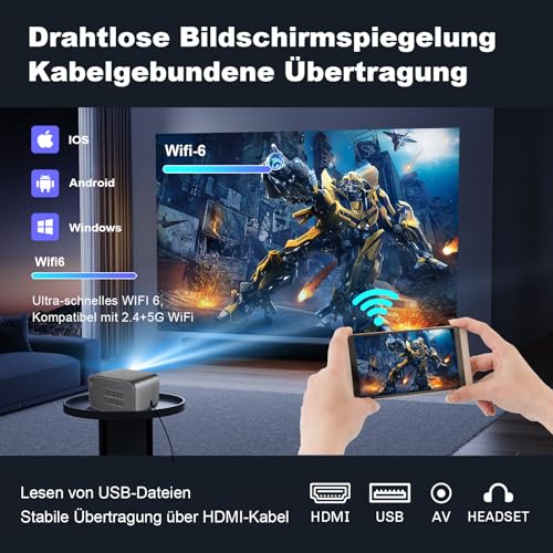 【Elektrische focus/trapeziumcorrectie】 Hipppus Mini Smart Beamer 4K Android projector 1080p Full HD thuisbioscoop WiFi 6 Bluetooth video minibeamer mobiele telefoon compatibel met smartphone/Fire - Image 7