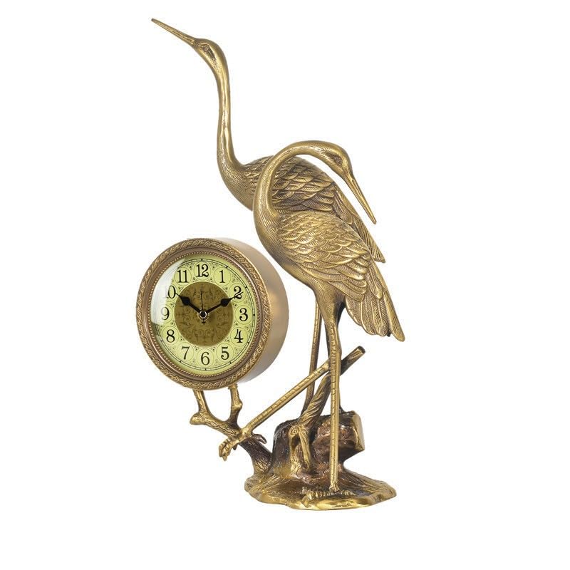 Décorative Horloge de Bureau en Laiton Style Chinois, Horloge décoration Salon, Table rétro pour Bureau Chambre Table(Brass)