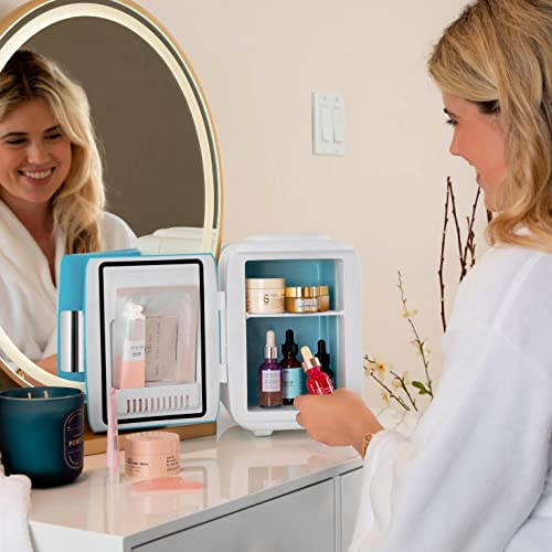 Image of Cooluli Mini Fridge for Bedroom - Car, Office Desk & Dorm Room - Portable 4L /6 Can Electric Plug In Cooler & Warmer for Food, Drinks, Skincare Beauty & Makeup - 12v AC /DC & Exclusive USB Option, Blue