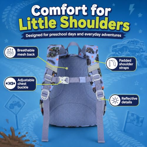 Image of LOIDOU Kids Backpack for Boys, 12 Inch Mini Bookbag with Insulated Pocket | Toddler Preschool Daycare Corduroy Small Travel Backpack with Chest Strap Ages 2-4, Blue Car