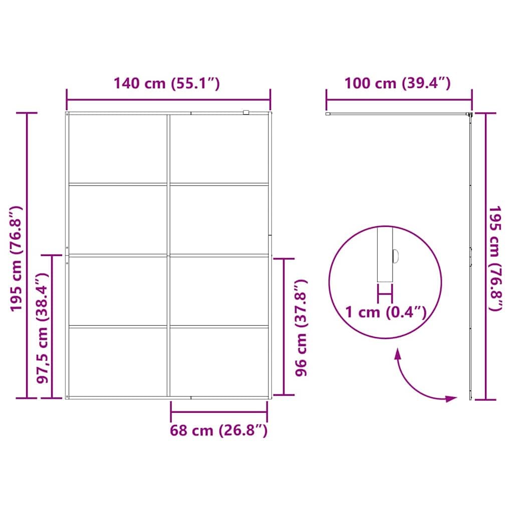 Walk-in - Mampara de ducha (cristal templado, 140 x 195 cm, perfil ajustable de 139 a 140 cm, barra estabilizadora de 100 cm, para baño moderno