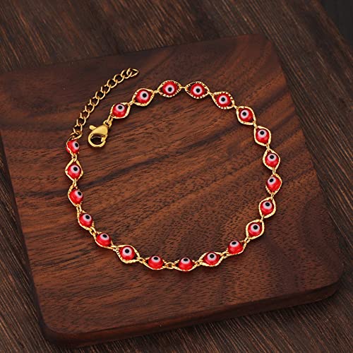 Blue Red Turkish Evil Eye Beaded Protection Necklace and Bracelet Set Ojo Minimalist Choker Collar Pendant Necklaces3