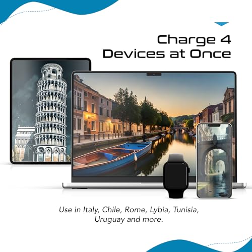 Image of Ceptics Travel Adapter India to Chile, Rome, Italy Travel Plug Adapter Set, Chile Plug Adapter USB-USB-C 20W PD-QC 18W, 2 Outlet, Italy Plug Adapter for Lybia, Uruguay Includes Type C, L, PAK-IT