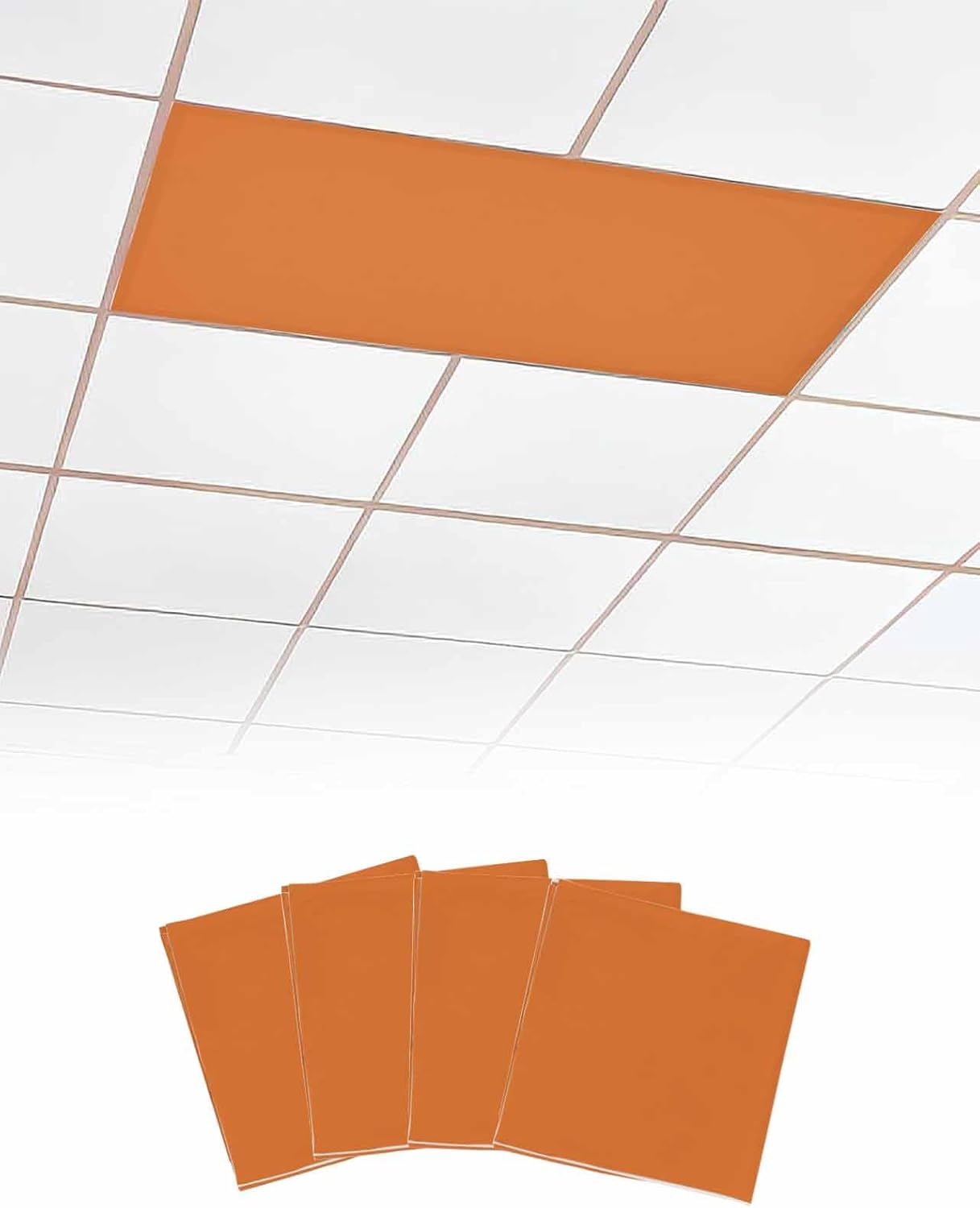 4 Pack Fluorescent Light Cover for Ceiling Lights, Orange Magnetic Classroom Light Filters 4x2 Feet, Pure Orange Decorative Ceiling Light Covers for Office
