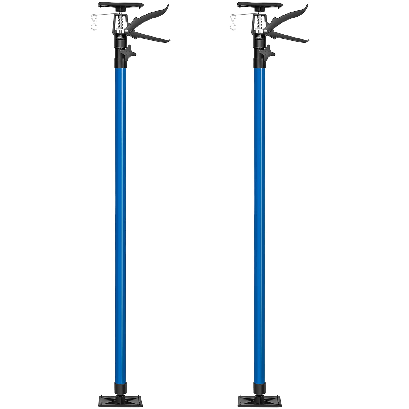 tectake® Plasterboard Prop Set, Telescopic Pole Adjustable 115-290 cm, 30 kg Capacity Ceiling Support, Quick-Tension Mechanism, Slip-Resistant, Ball Joints, Hand Lifting Jack Extension Pole - 2X Blue